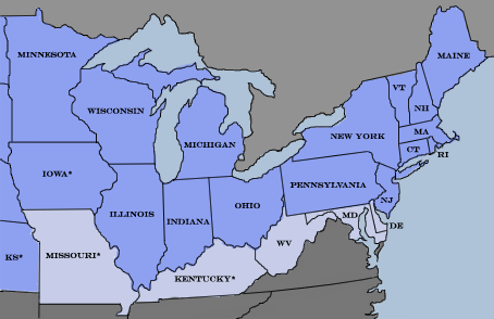 Map of the Northern states during the Civil War